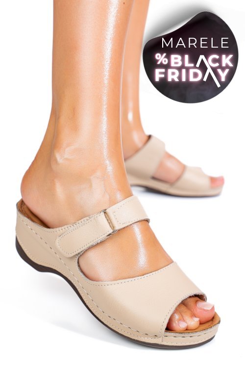 Papuci bej piele naturala 1pc312