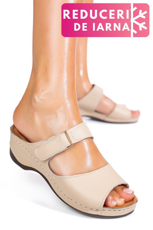 Papuci bej piele naturala 1pc312