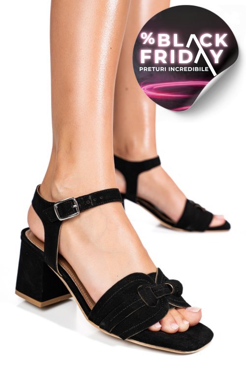 Sandale negre piele naturala intoarsa es77m8659