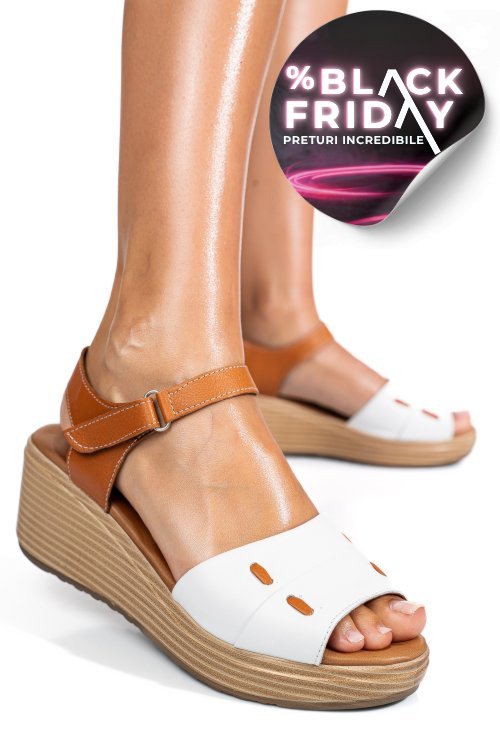 Sandale maro alb piele naturala 1s7757