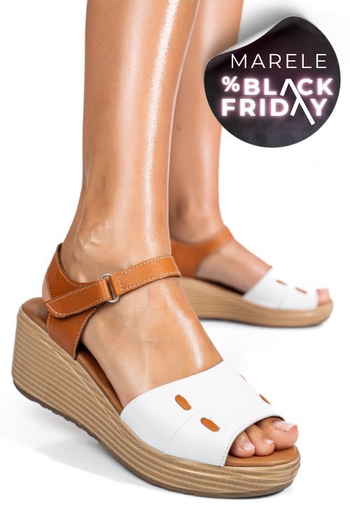 Sandale maro alb piele naturala 1s7757