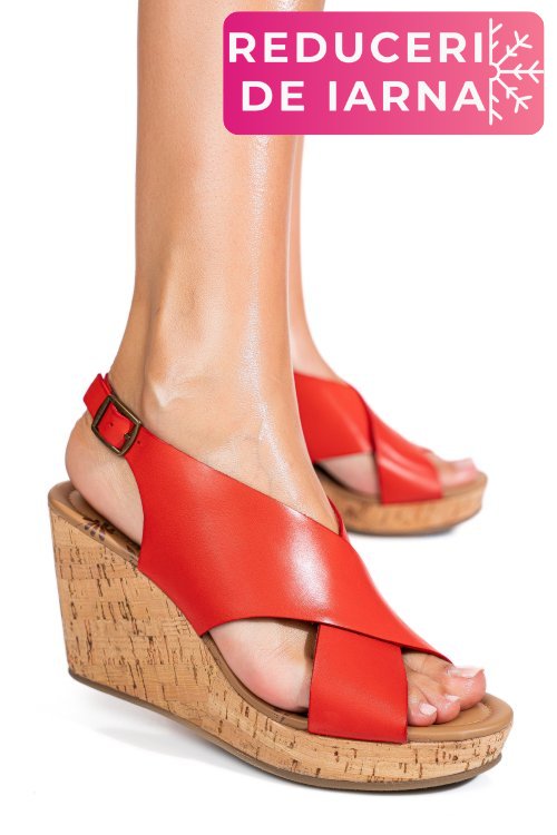 Sandale rosii piele naturala ts77p01c25