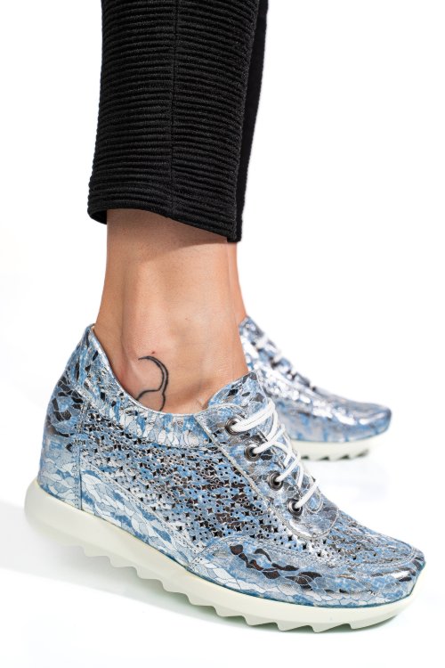 Sneakers albastru argintiu piele naturala apcrt111