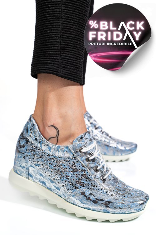 Sneakers albastru argintiu piele naturala apcrt111