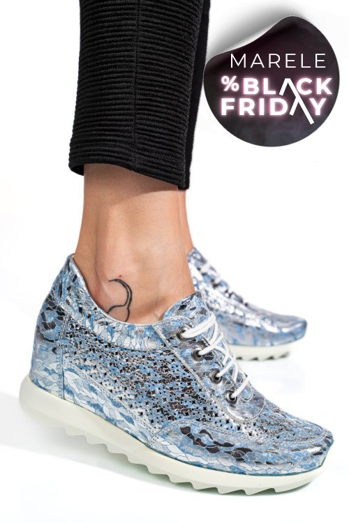 Sneakers albastru argintiu piele naturala apcrt111