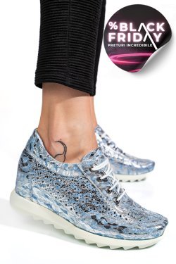 SNEAKERS ALBASTRU ARGINTIU PIELE NATURALA APCRT111
