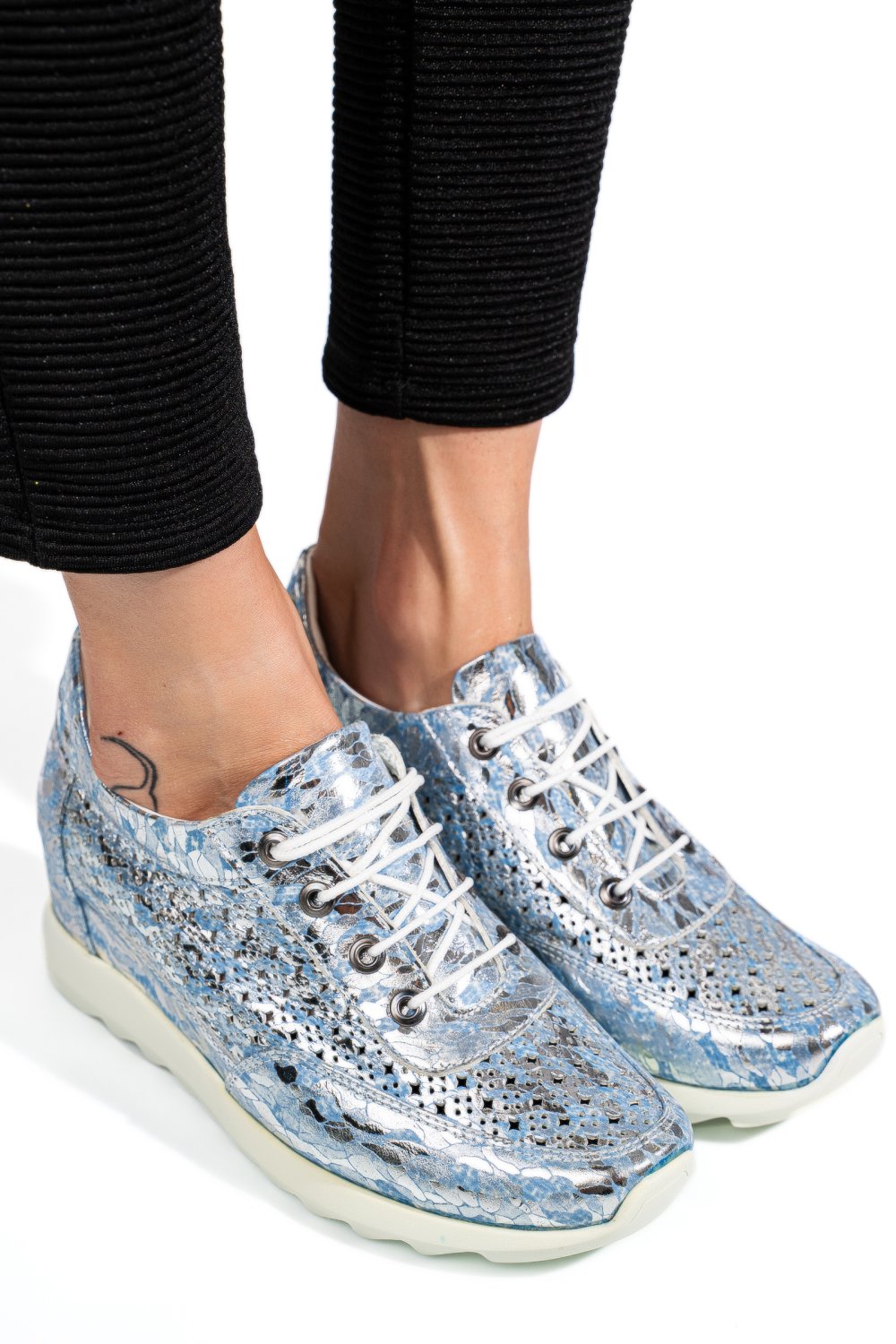 SNEAKERS ALBASTRU ARGINTIU PIELE NATURALA APCRT111