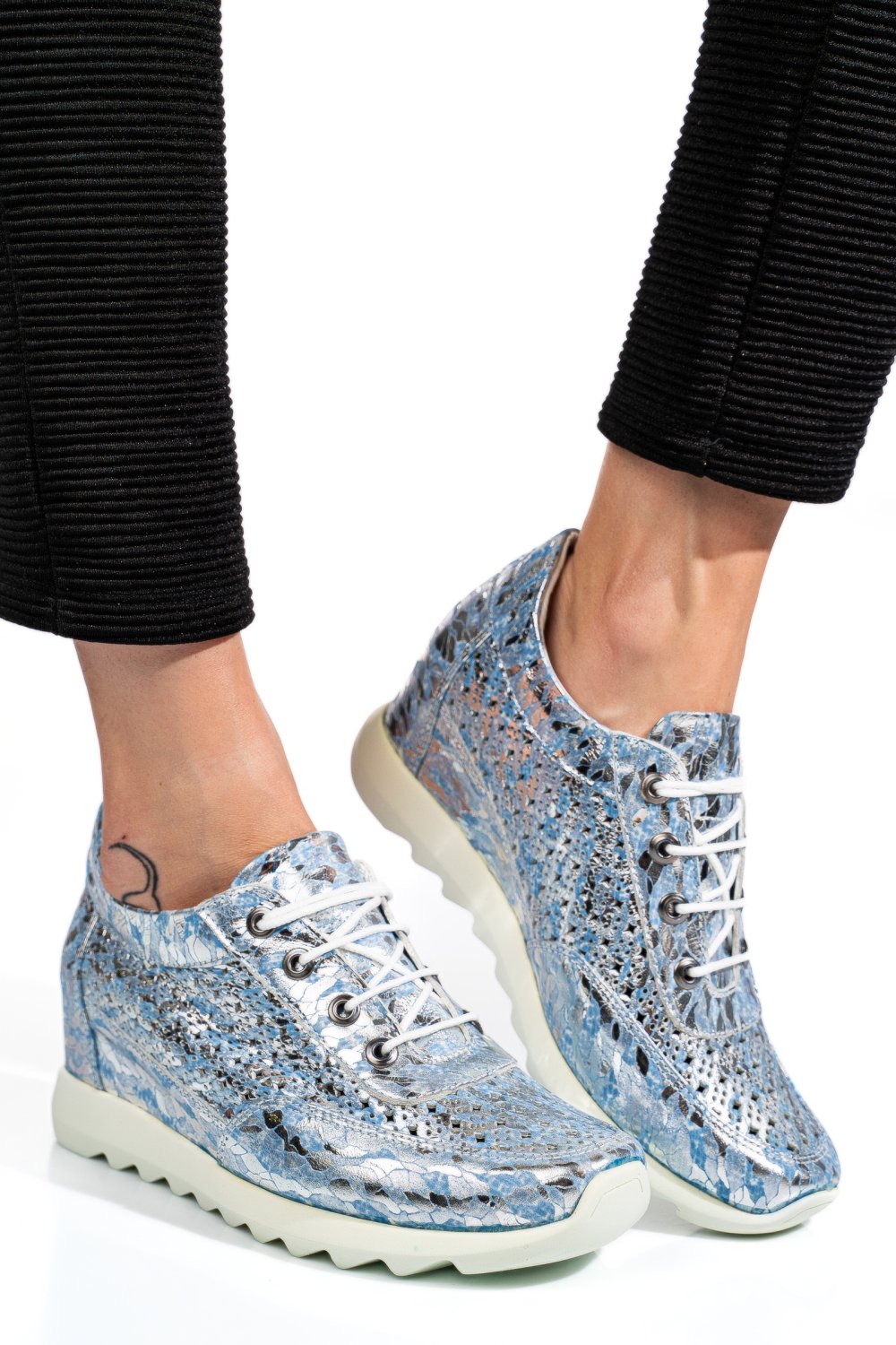 SNEAKERS ALBASTRU ARGINTIU PIELE NATURALA APCRT111