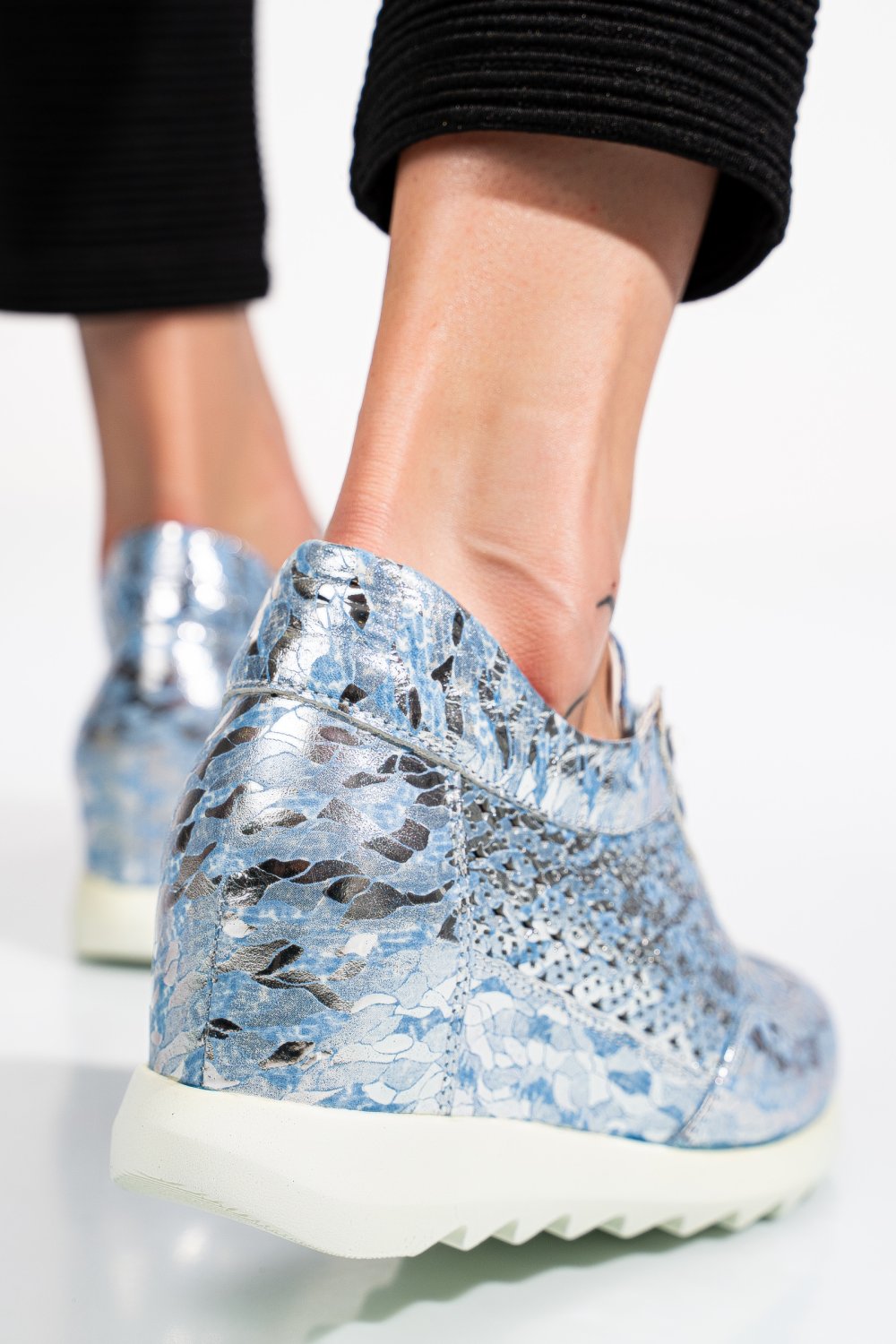 SNEAKERS ALBASTRU ARGINTIU PIELE NATURALA APCRT111
