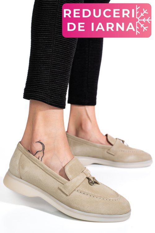 Mocasini gri piele naturala intoarsa 4s7755