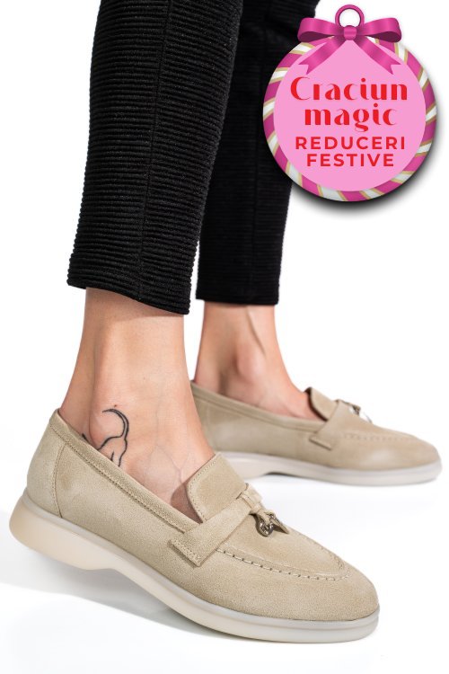 Mocasini gri piele naturala intoarsa 4s7755