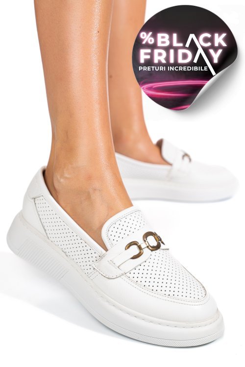 Mocasini albi piele naturala 4pc09mm
