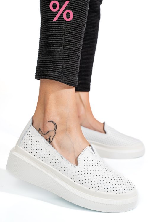 Mocasini albi piele naturala jspy3872
