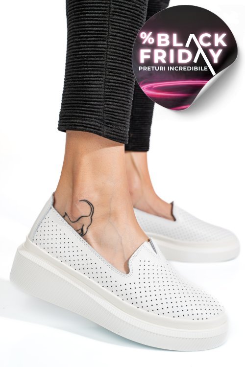 Mocasini albi piele naturala jspy3872