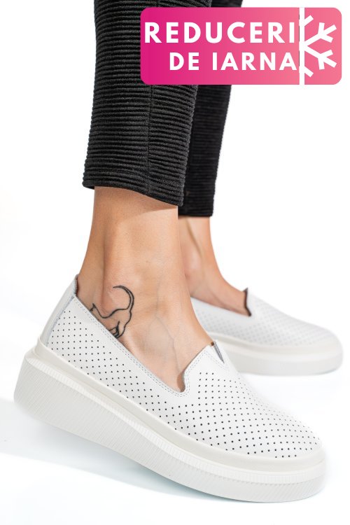 Mocasini albi piele naturala jspy3872