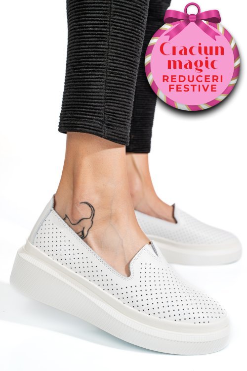 Mocasini albi piele naturala jspy3872