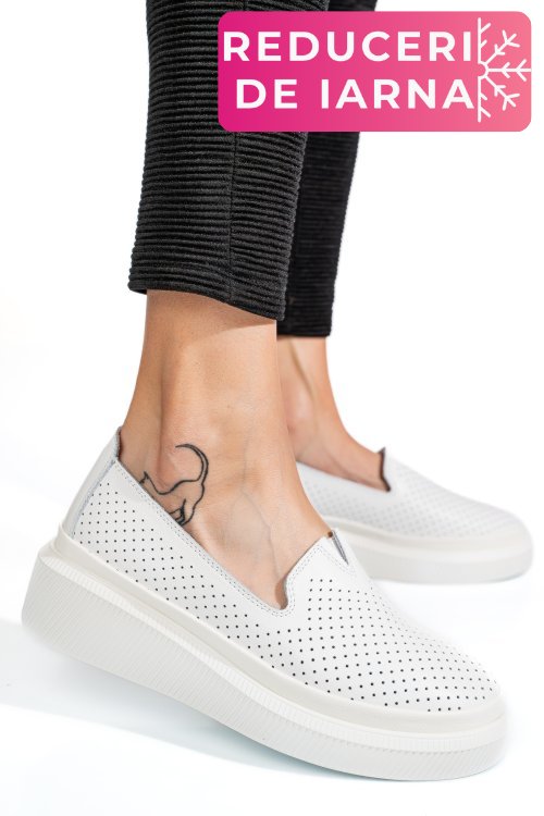 Mocasini albi piele naturala jspy3872