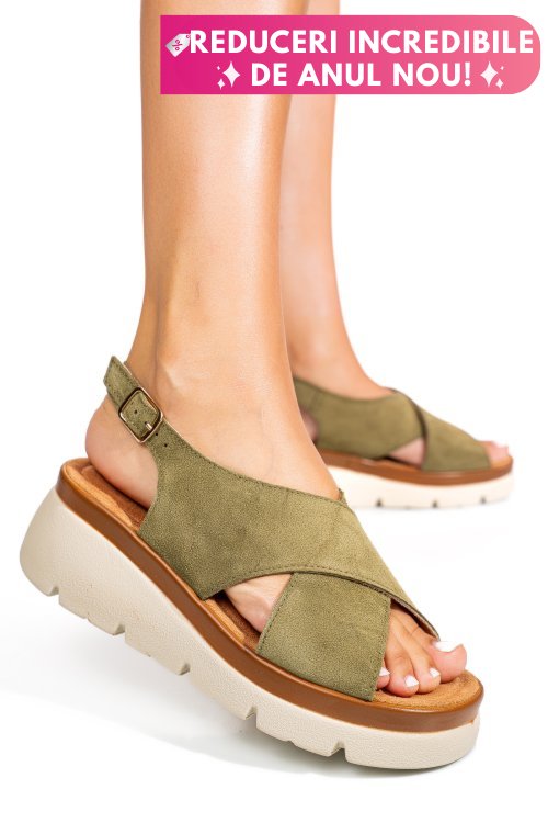 Sandale khaki piele naturala intoarsa 1s777986