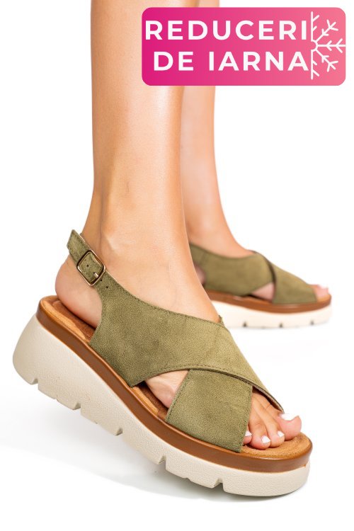 Sandale khaki piele naturala intoarsa 1s777986