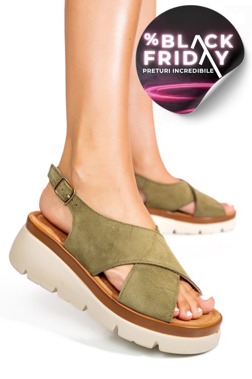 Sandale khaki piele naturala intoarsa 1s777986