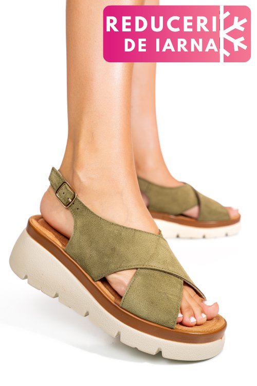 Sandale khaki piele naturala intoarsa 1s777986