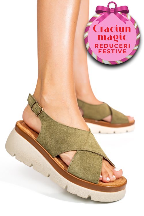 Sandale khaki piele naturala intoarsa 1s777986