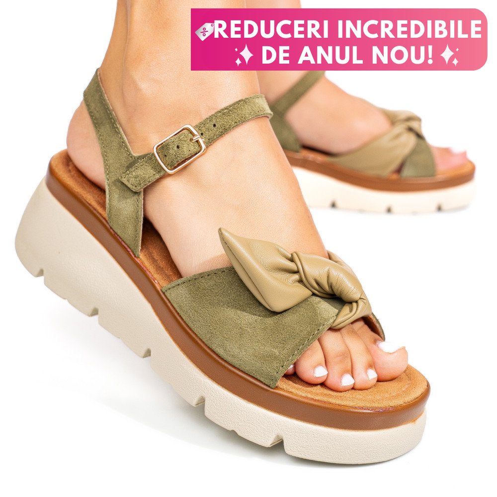 SANDALE KHAKI PIELE NATURALA INTOARSA 1S778234