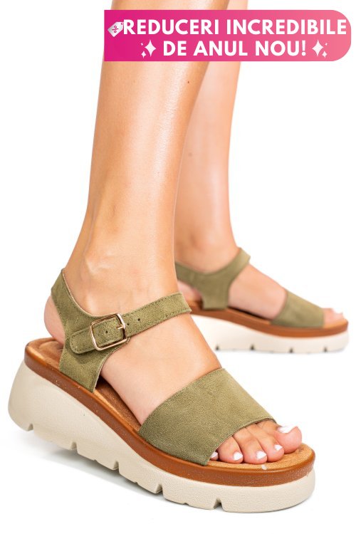Sandale khaki piele naturala intoarsa 1s778360