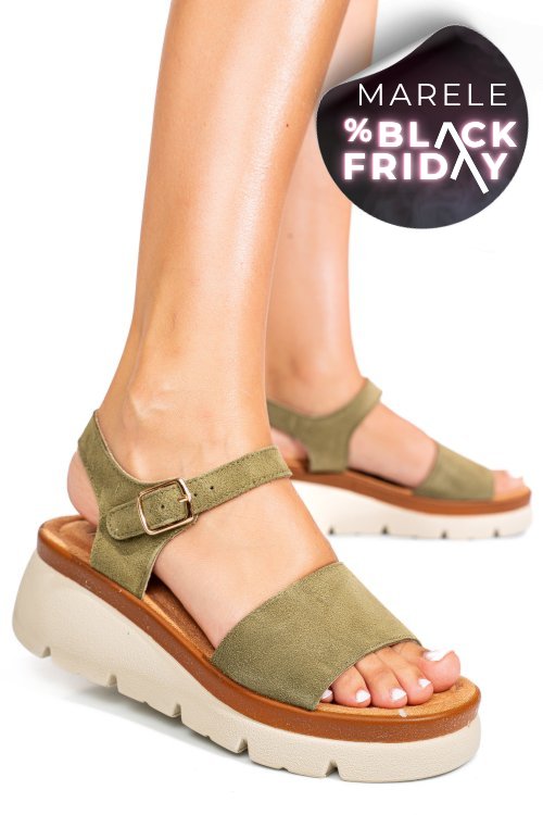 Sandale khaki piele naturala intoarsa 1s778360