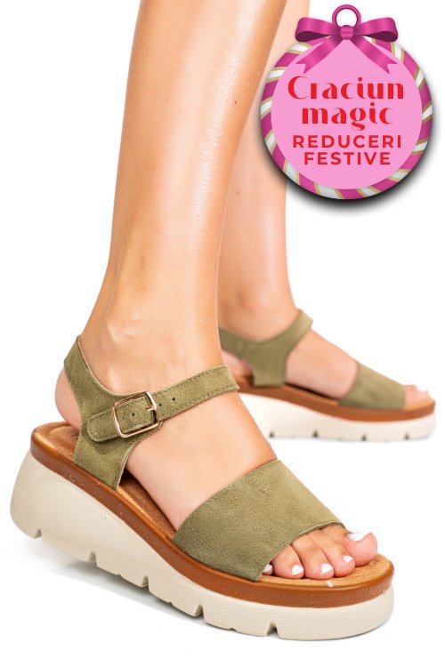 Sandale khaki piele naturala intoarsa 1s778360