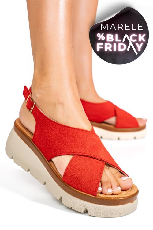 Sandale rosii piele naturala intoarsa 1s777986