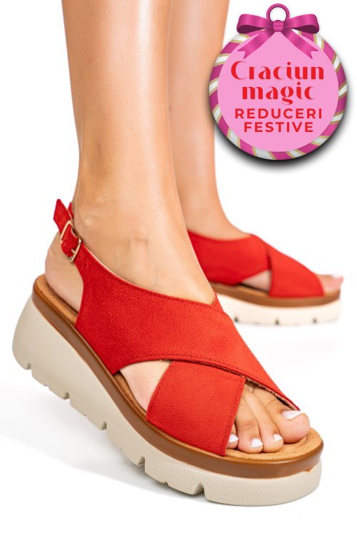 Sandale rosii piele naturala intoarsa 1s777986