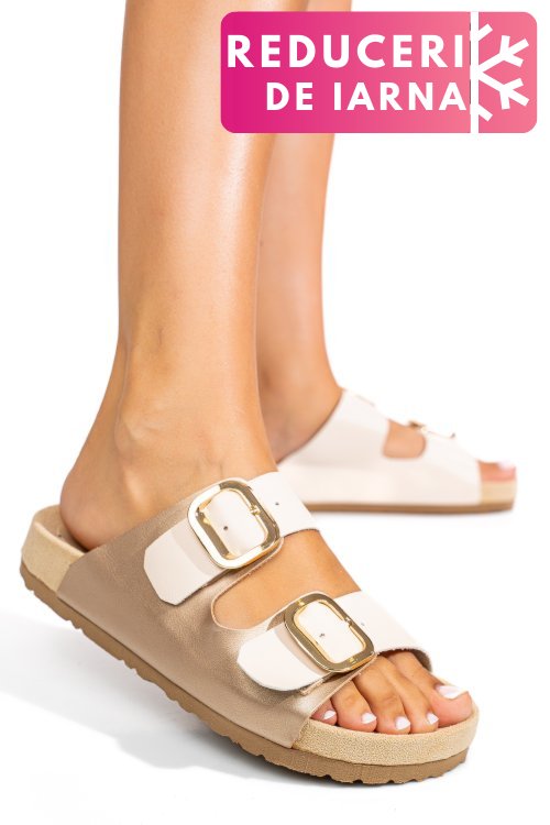 Papuci bej piele naturala es772051