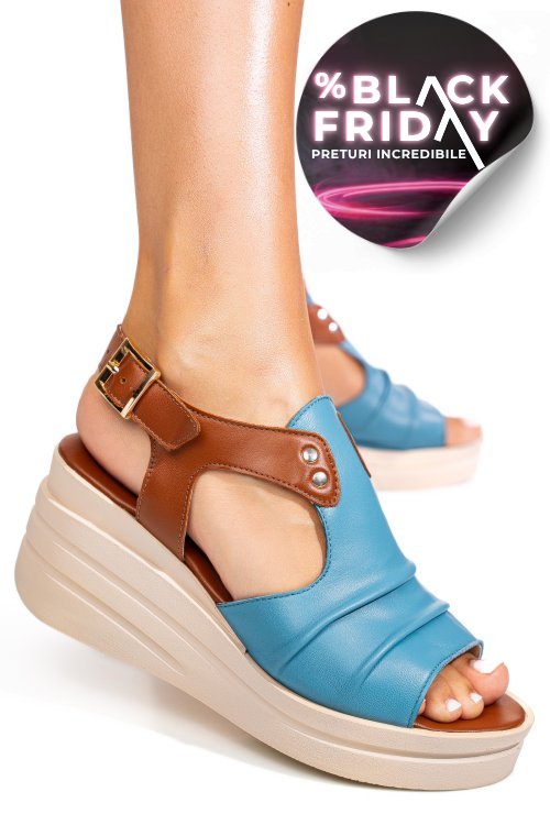 Sandale maro bleu piele naturala 4s77147