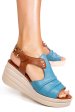 Sandale maro bleu piele naturala 4s77147