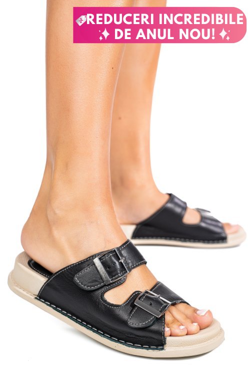Papuci negri piele naturala apckd-0100