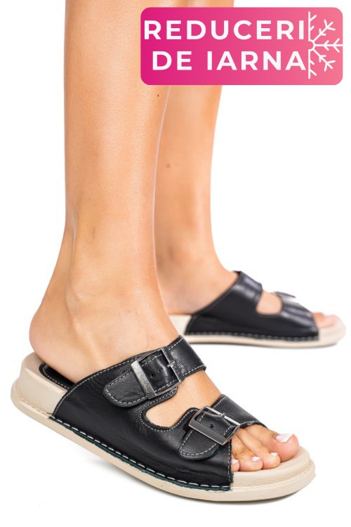 Papuci negri piele naturala apckd-0100