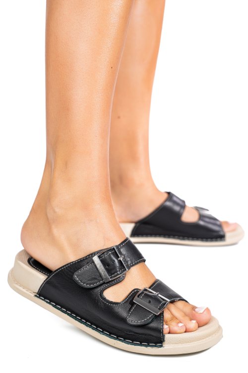 Papuci negri piele naturala apckd-0100