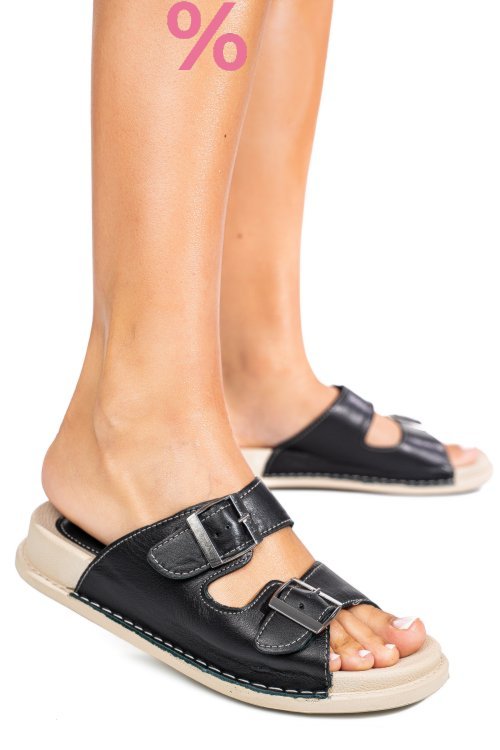 Papuci negri piele naturala apckd-0100