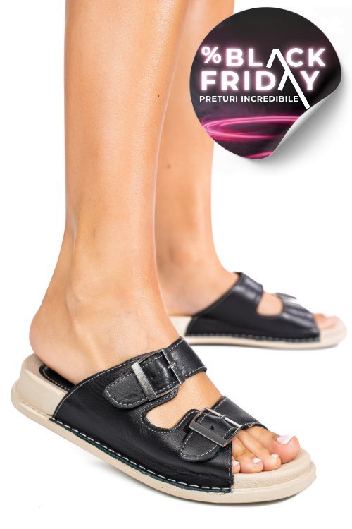 Papuci negri piele naturala apckd-0100