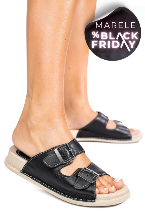 Papuci negri piele naturala apckd-0100