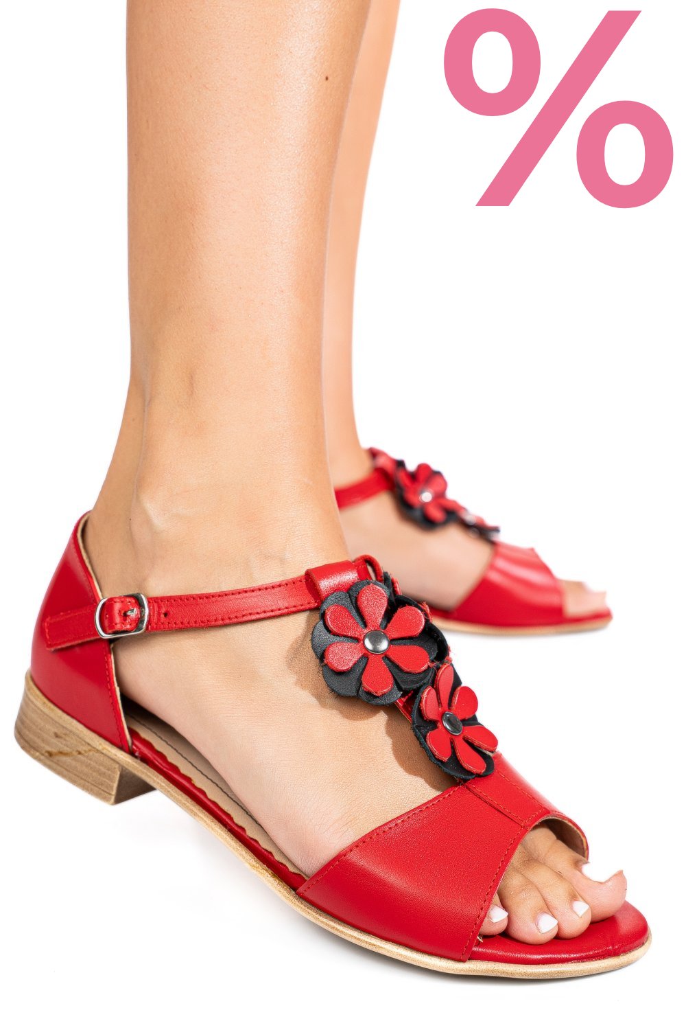 SANDALE ROSII PIELE NATURALA 7PC25