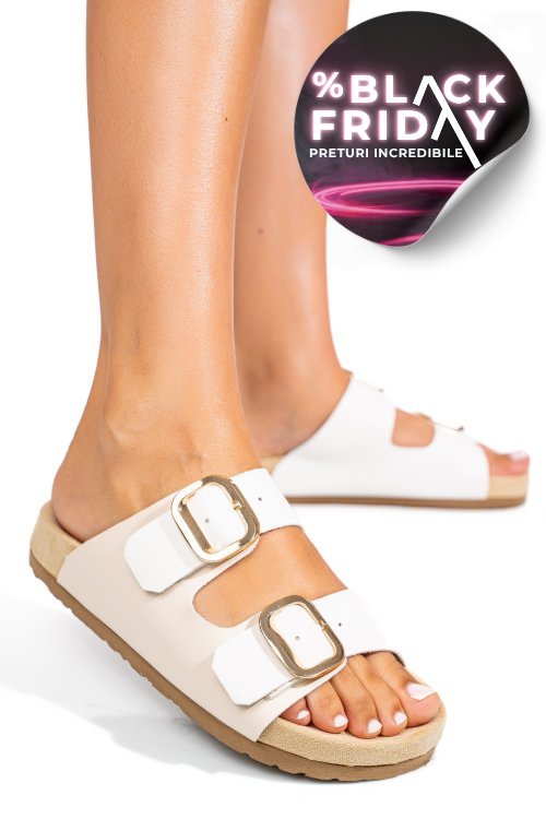 Papuci albi piele naturala es772051