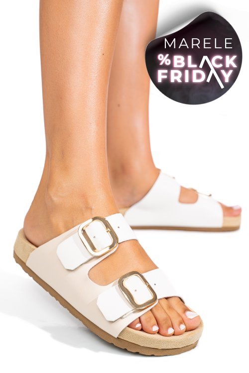 Papuci albi piele naturala es772051