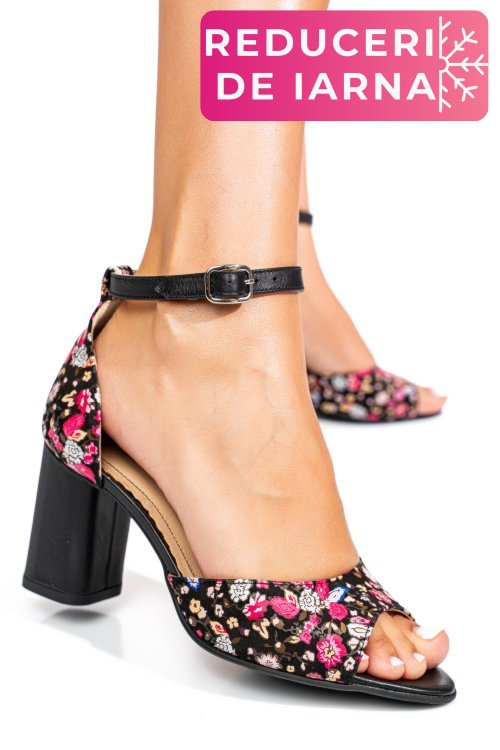 Sandale negru floral piele naturala 5s77925