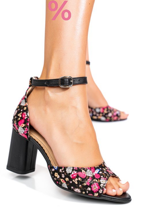 Sandale negru floral piele naturala 5s77925