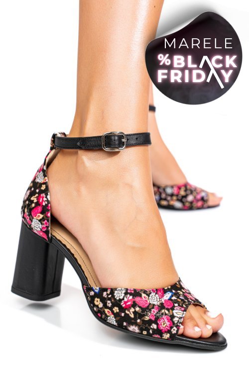 Sandale negru floral piele naturala 5s77925