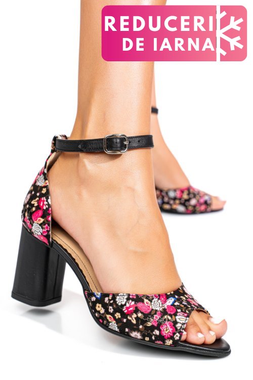 Sandale negru floral piele naturala 5s77925