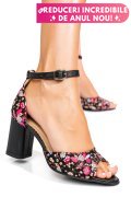 SANDALE NEGRU FLORAL PIELE NATURALA 5S77925