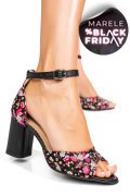 SANDALE NEGRU FLORAL PIELE NATURALA 5S77925